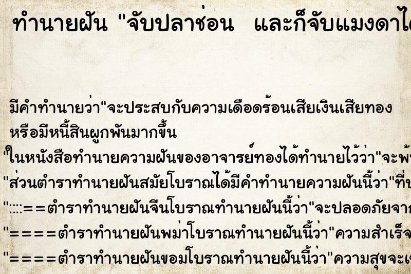 ทำนายฝันทำนายฝันจับปลาช่อนและก็จับแมงดาได้